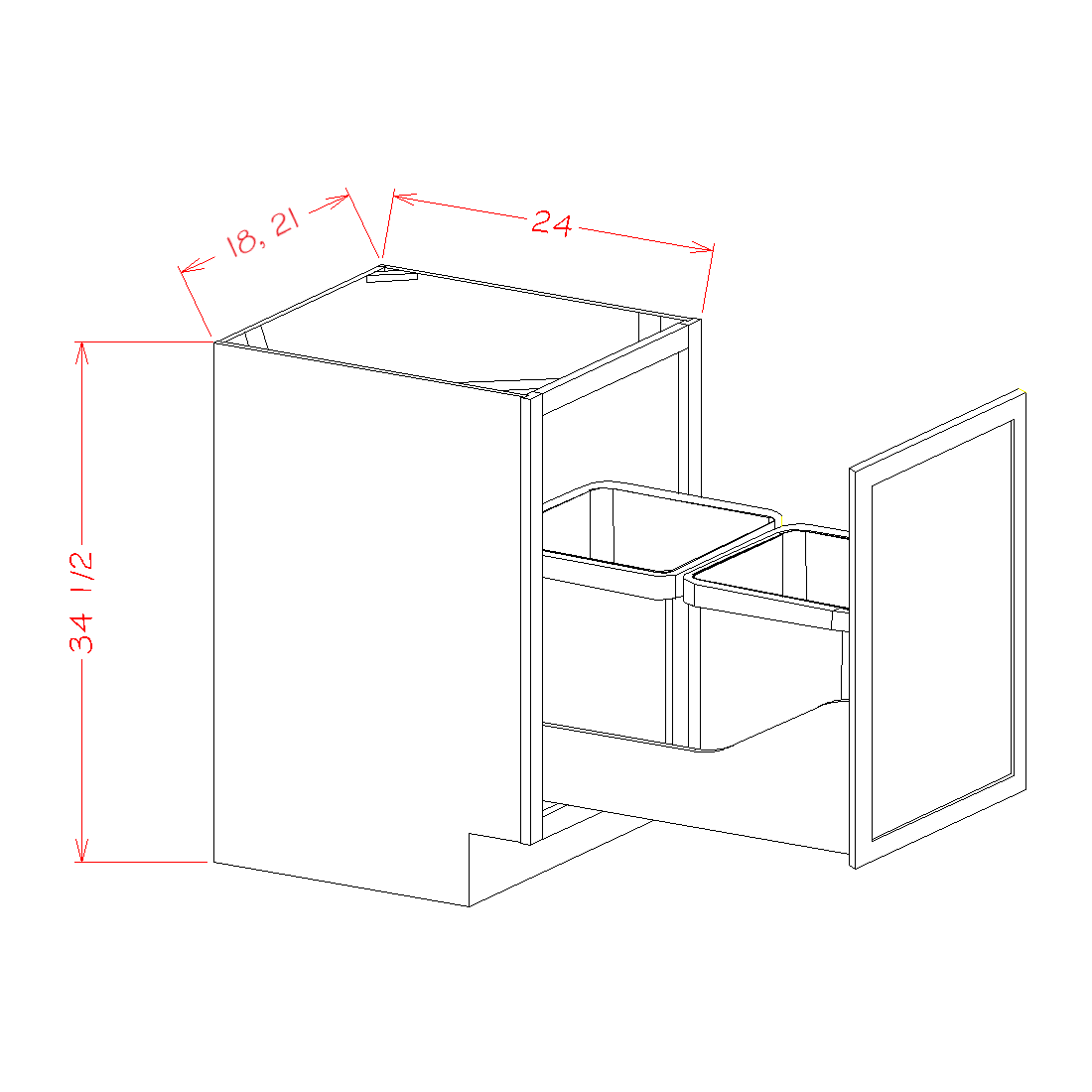 Full Height Door Base Kit With Double Trashcan Pullout