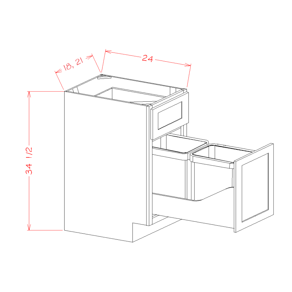 Single Door Single Drawer Base Kit With Double Trashcan Pullout