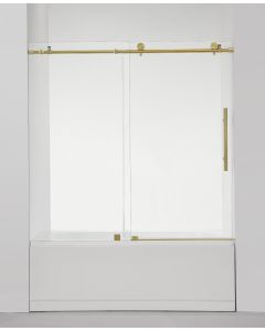 Frameless Bathtub Door (10mm) Temp Glass 60WX58H 4 Wheels BGold