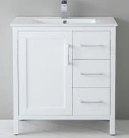 [P1801-RD30 White] P1801 White Vanity - Drawers Options (30" x 18", Right Drawers)