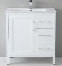 [P1801-RD30 White] P1801 White Vanity - Drawers Options (30" x 18", Right Drawers)
