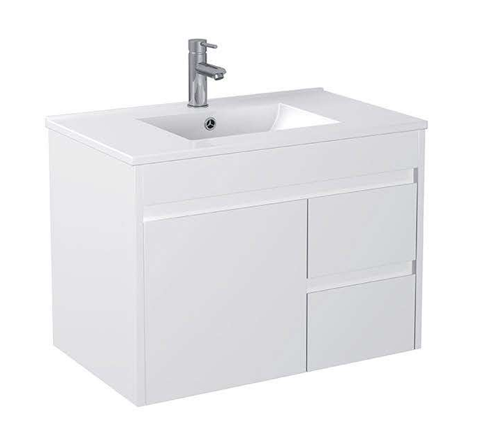 [X-PF750R-WH White] PF Wallmount White Vanity - Drawers Option (30" x 18", Right Drawers)