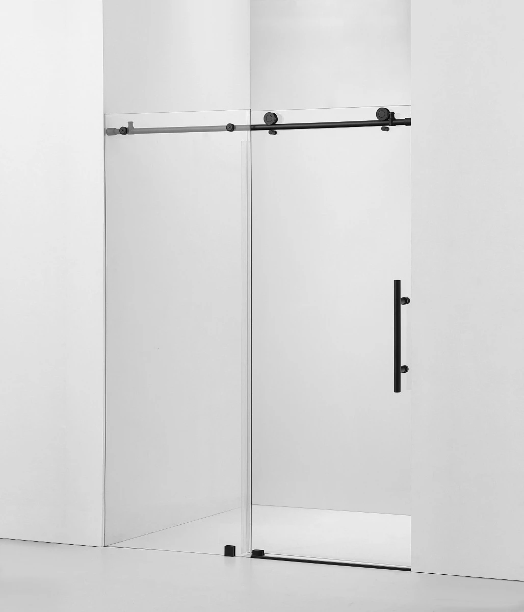 Frameless Shower Door (10mm) Temp Glass 60WX76H 2 Wheels MBlack