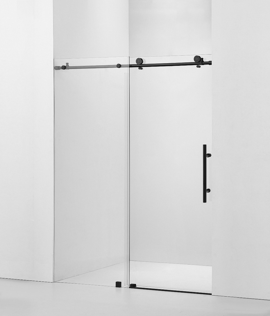 Frameless Shower Door (10mm) Temp Glass 60WX76H 2 Wheels MBlack
