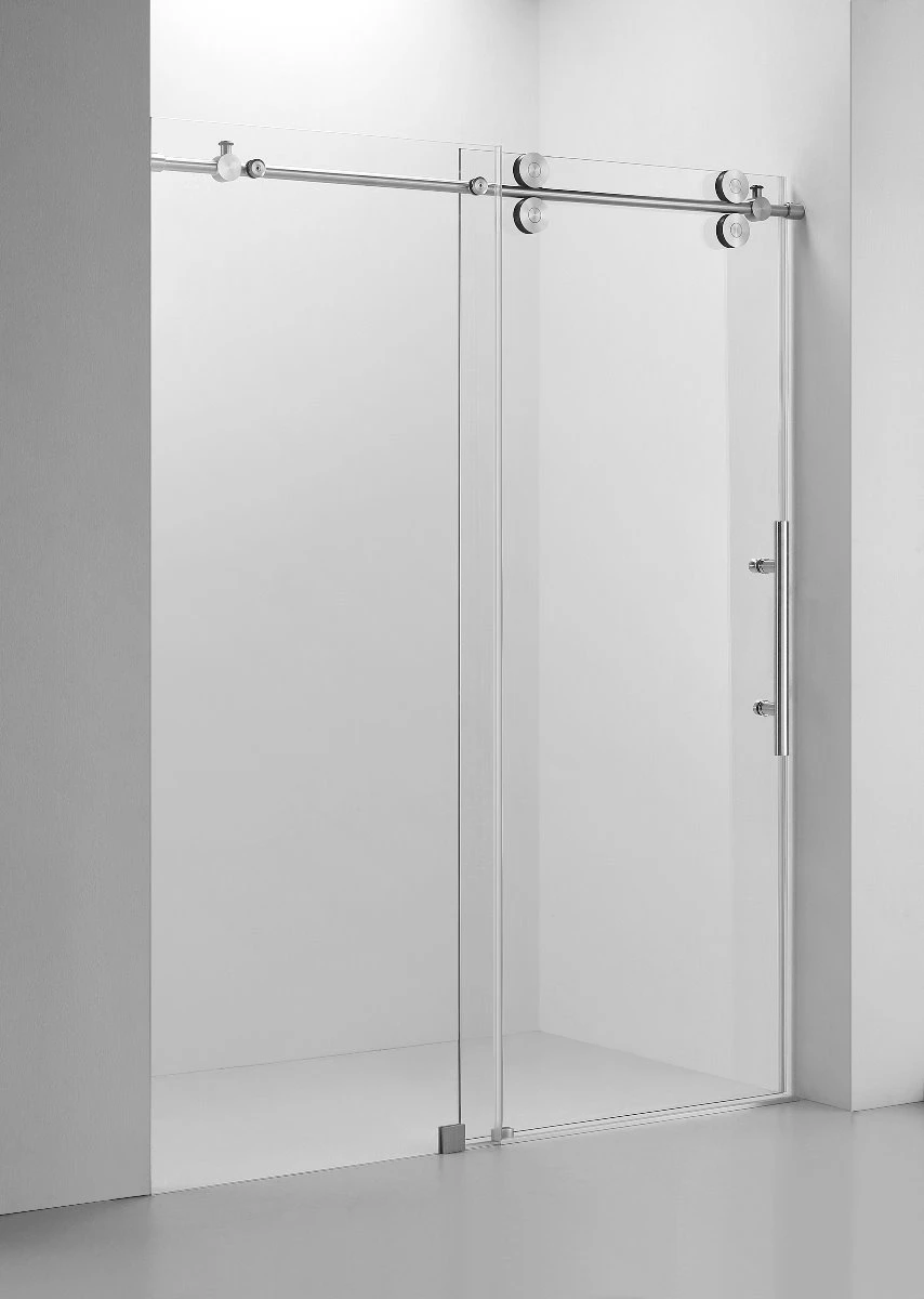 Frameless Shower Door (10mm) Temp Glass 60WX76H 4 Wheels BNickel