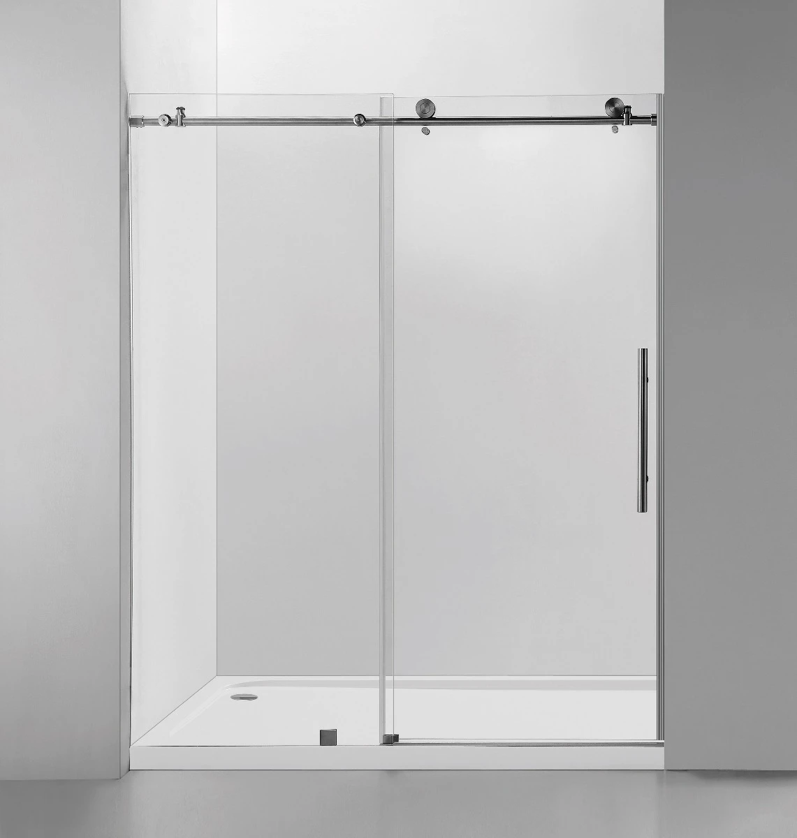 Frameless Shower Door (10mm) Temp Glass 60WX76H 2 Wheels BNickel