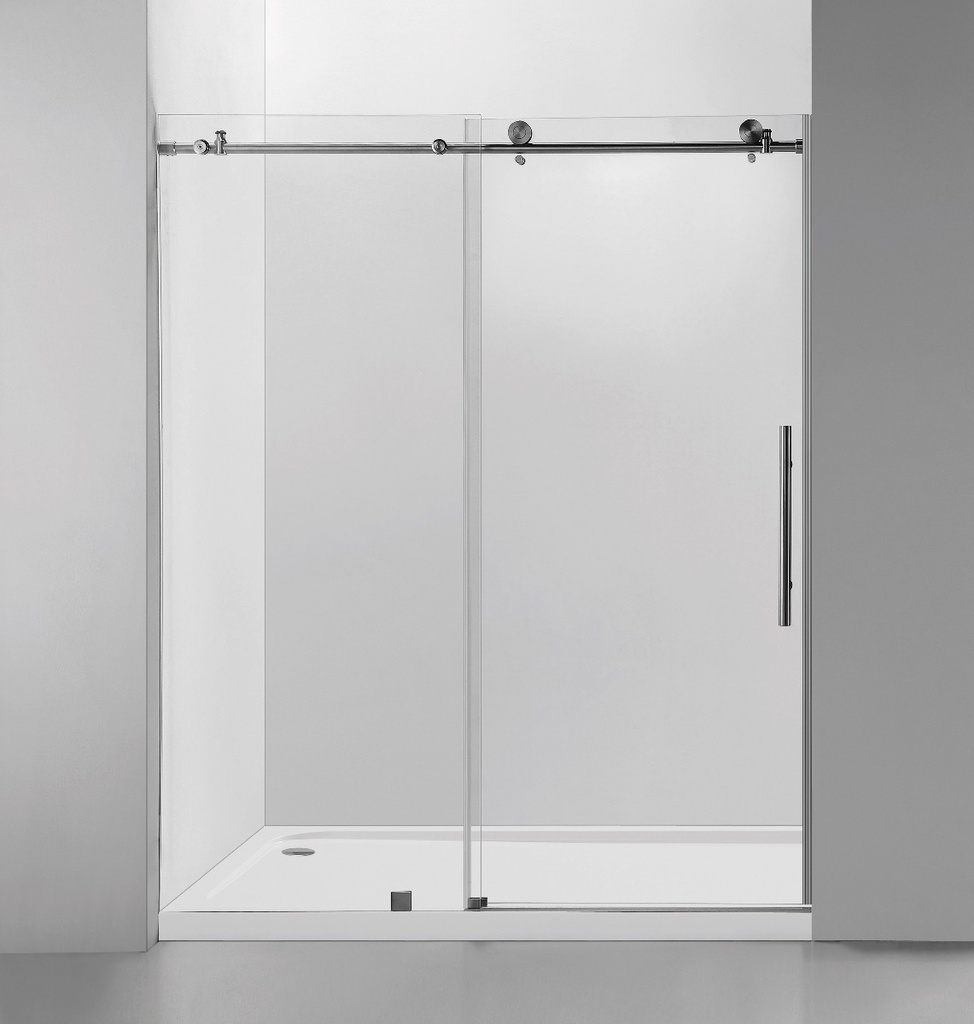 Frameless Shower Door (10mm) Temp Glass 60WX76H 2 Wheels BNickel